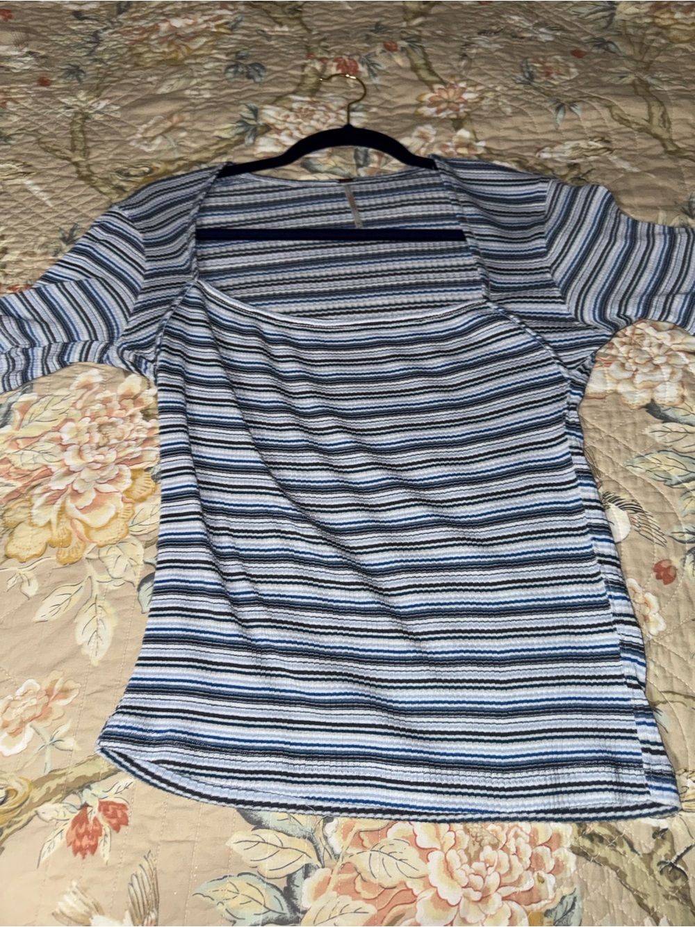 Free People Striped Scoop Neck Top in Blue and White
